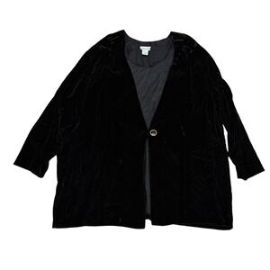 Vtg 90s Adrian Jordan Black Velvet Blazer Single Button Union Vamp Goth 30/32 3X